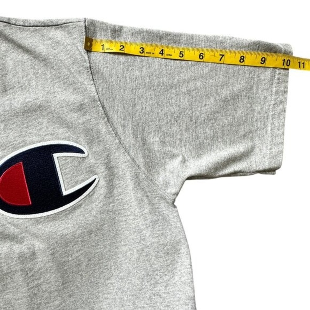 VTG 80s Champion Heritage BIG C LOGO Shirt‎ L Grey Embroidered Patch Crew Neck - Picture 7 of 9